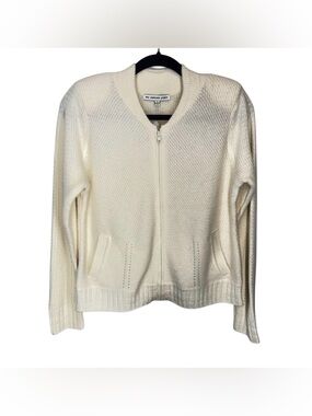 NWT The Cashmere Project Zip Textured Bomber Sweater in Frost White